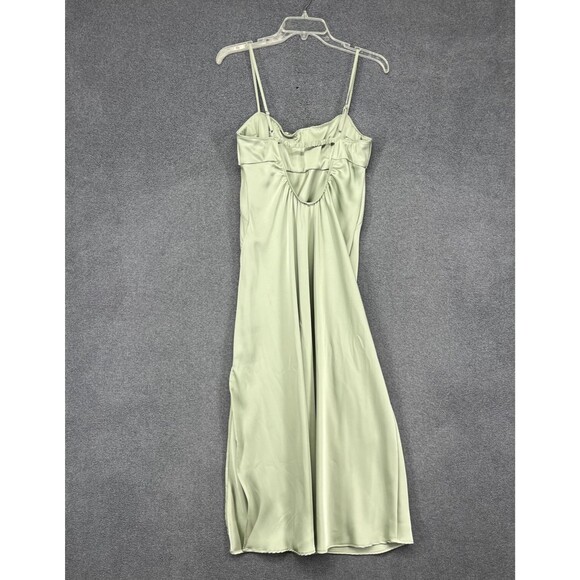 Zara Dress Womens Large Green Satin Ruched Midi Sleeveless Slit Elegant NWT L30 - Picture 13 of 16